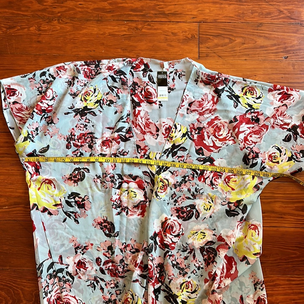 NWT kimono duster jacket sky blue floral 35” long, free size L-XL 60” new topper - Picture 7 of 14